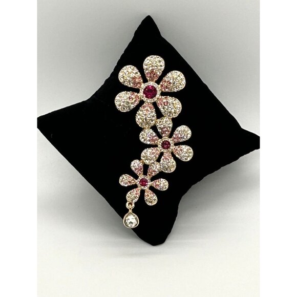 Isaac Mizrahi Floral Brooch Clear and Pink Crystal Flowers with Tag  Statement - Picture 10 of 13